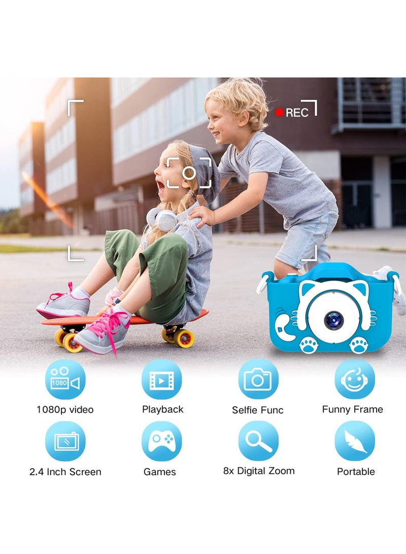 كاميرا ألعاب للأطفال من عمر 3 إلى 8 سنوات، كاميرا فيديو رقمية للأطفال مع غطاء سيليكون ناعم برسومات كرتونية، أفضل هدية للأطفال في أعياد الميلاد والكريسماس - تتضمن بطاقة ذاكرة SD سعة 32 جيجابايت - Image 5